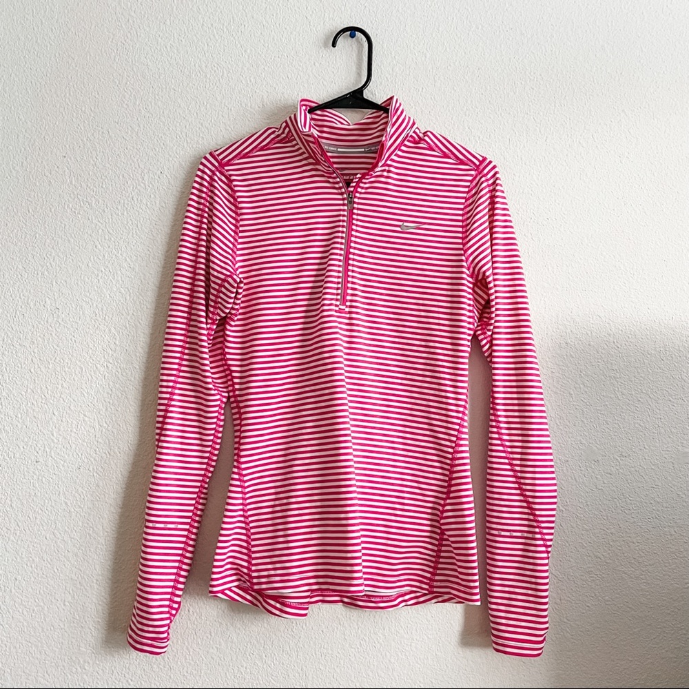 Nike Dri Fit Striped Pink and White Pullover Size S